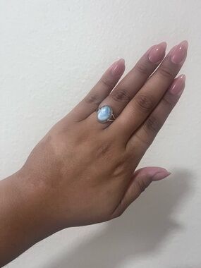 S925 Sterling Silver Larimar Oval Ring